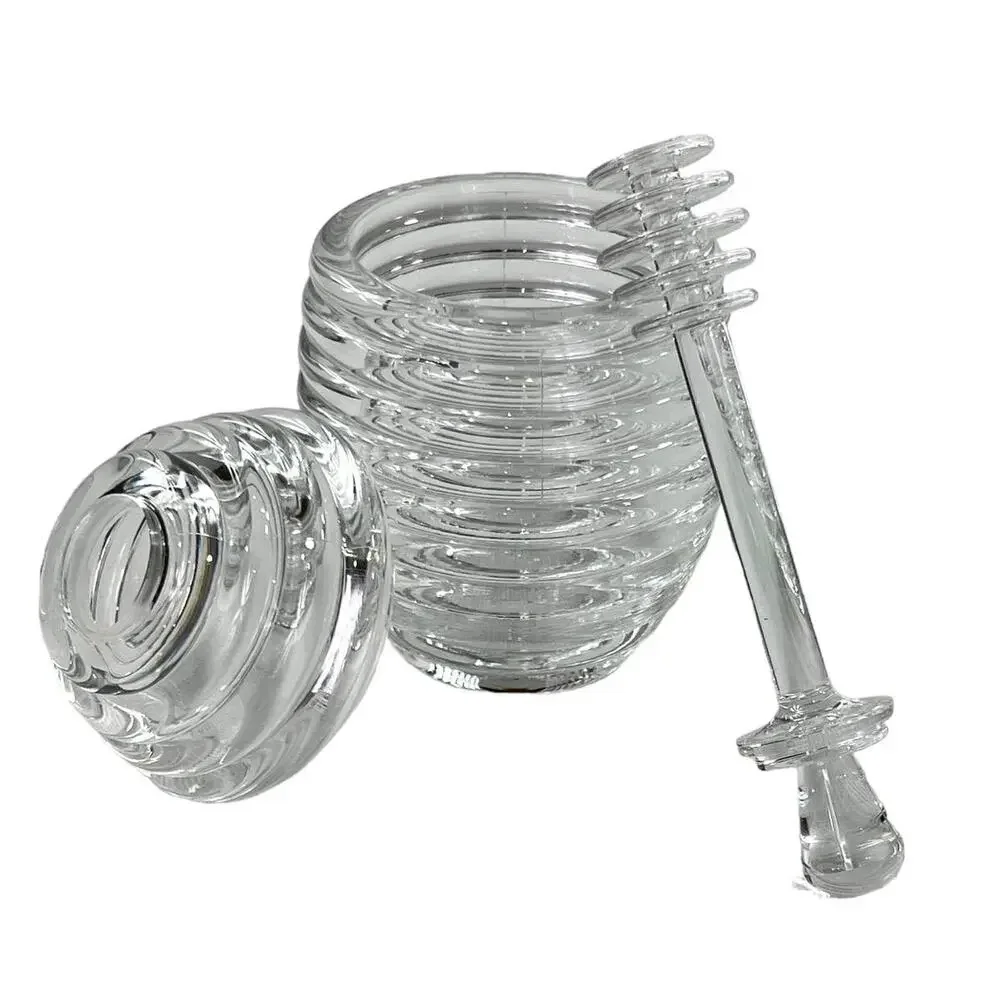 Clear Acrylic Beehive Honey Pot Jar with Dipper | Kitchen Storage Container